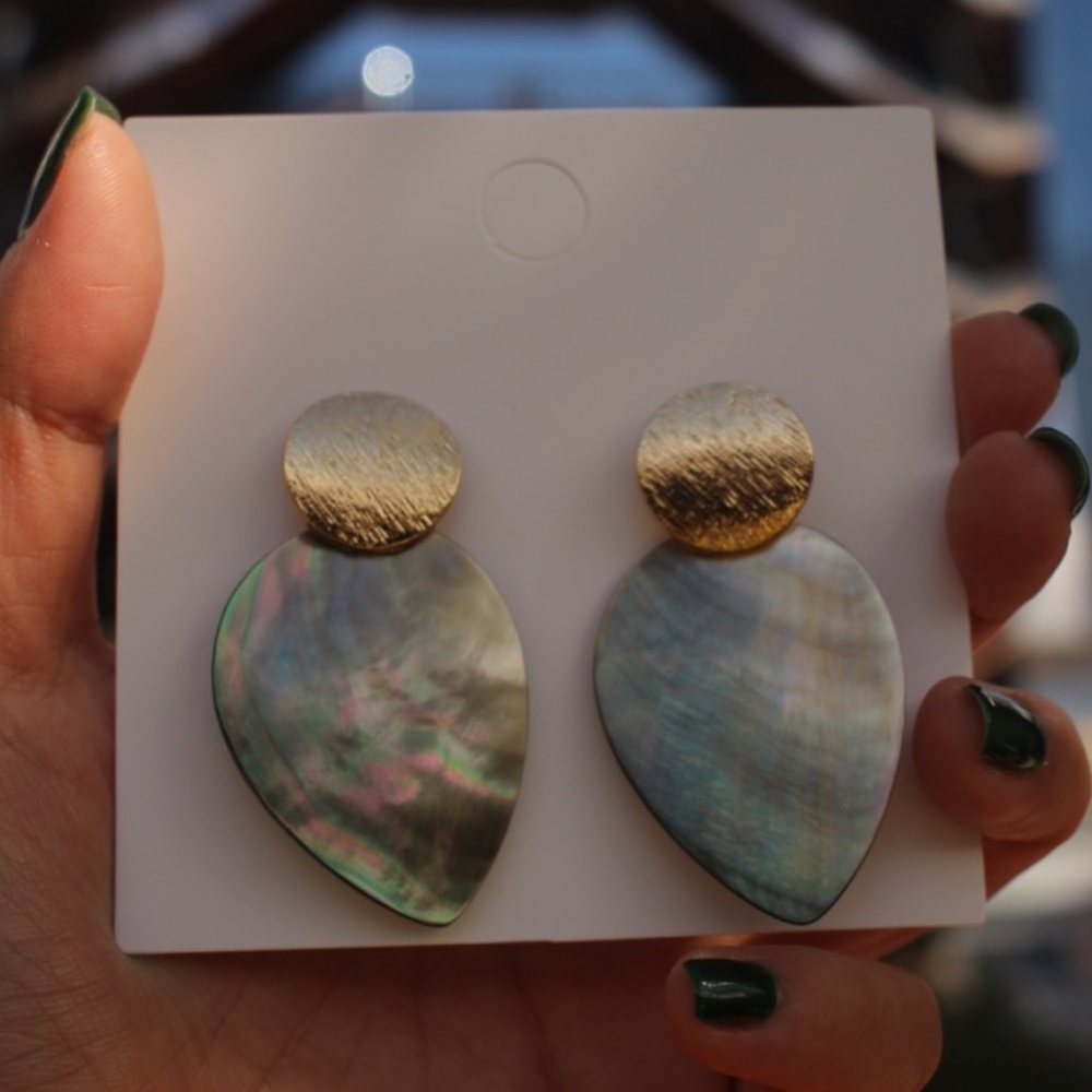 New Gold ABALONE Natural Shell Crystal Dangle - Picture 2 of 8